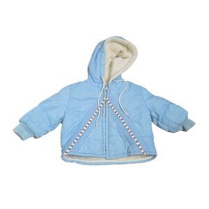 Vintage 1970s Playland Blue Faux Fur Lined Hooded Winter Jacket